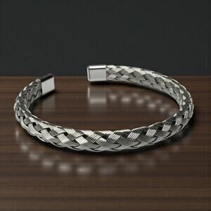 Vintage Silver Tone Braided Cable Wire Open Cuff Bangle Bracelet